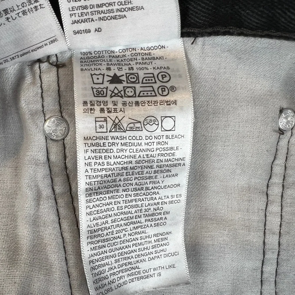 Levis 505 Jeans Mens 38x32 Regular Fit Black Denim Pants Classic‎ Casual